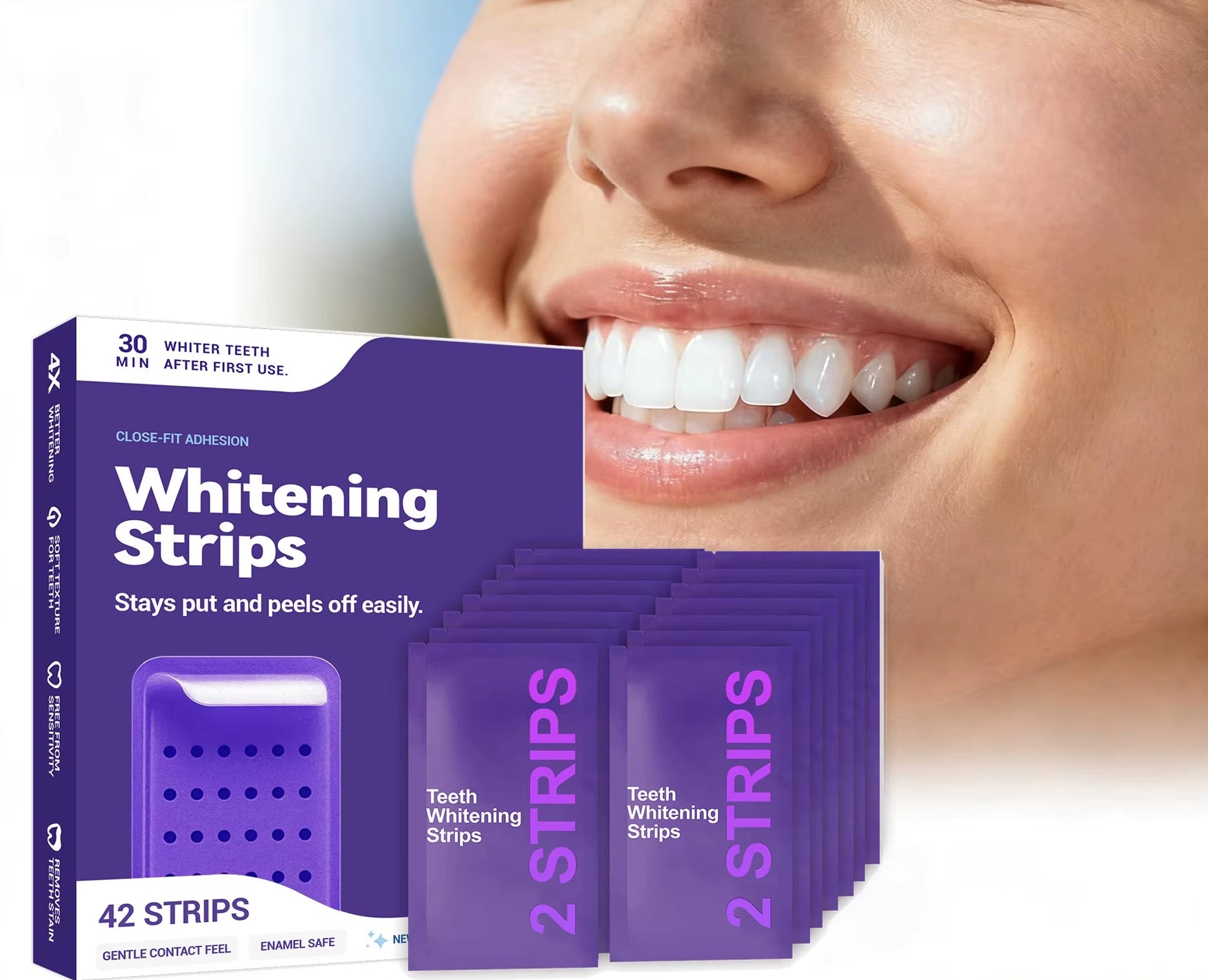Purple Teeth Whitening Strips Improve Dental Yellowing Oral Cleaning Gel Teeth Bright Stain for Lasting Bright Smile