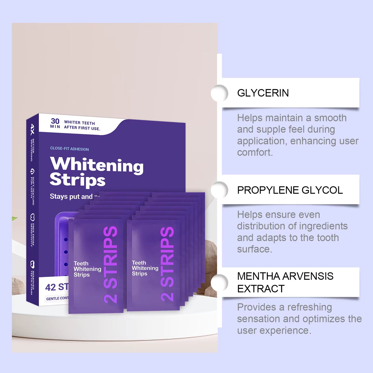 Purple Teeth Whitening Strips Improve Dental Yellowing Oral Cleaning Gel Teeth Bright Stain for Lasting Bright Smile